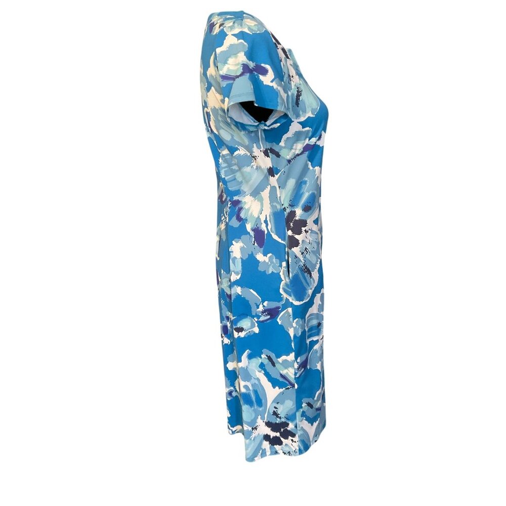 Sunsets & Sweet Tea Aqua Blue Floral Short Sleeve Knee-Length V-Neck Dress - Wom - Picture 3 of 4